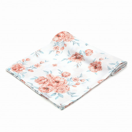 QBANA MAMA Swaddledecke aus 100% Bambusmusselin 120x120cm - BLOOM REVIVAL