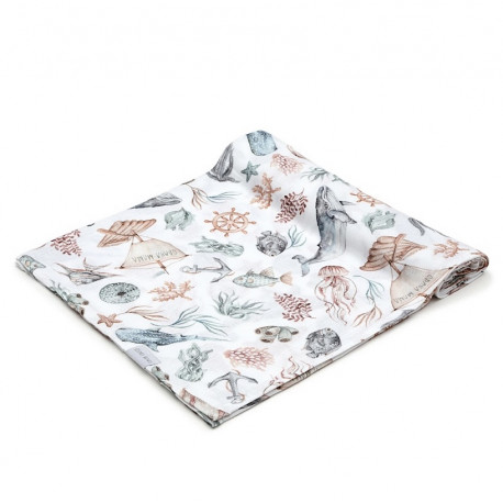 QBANA MAMA Swaddledecke aus 100% Bambusmusselin 120x120cm - OCEANIC